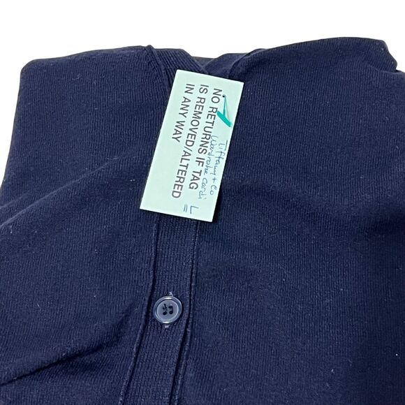 Tiffany & Company Wardrobe Women L Button Cardigan Navy Mix Media Pockets - Picture 9 of 14